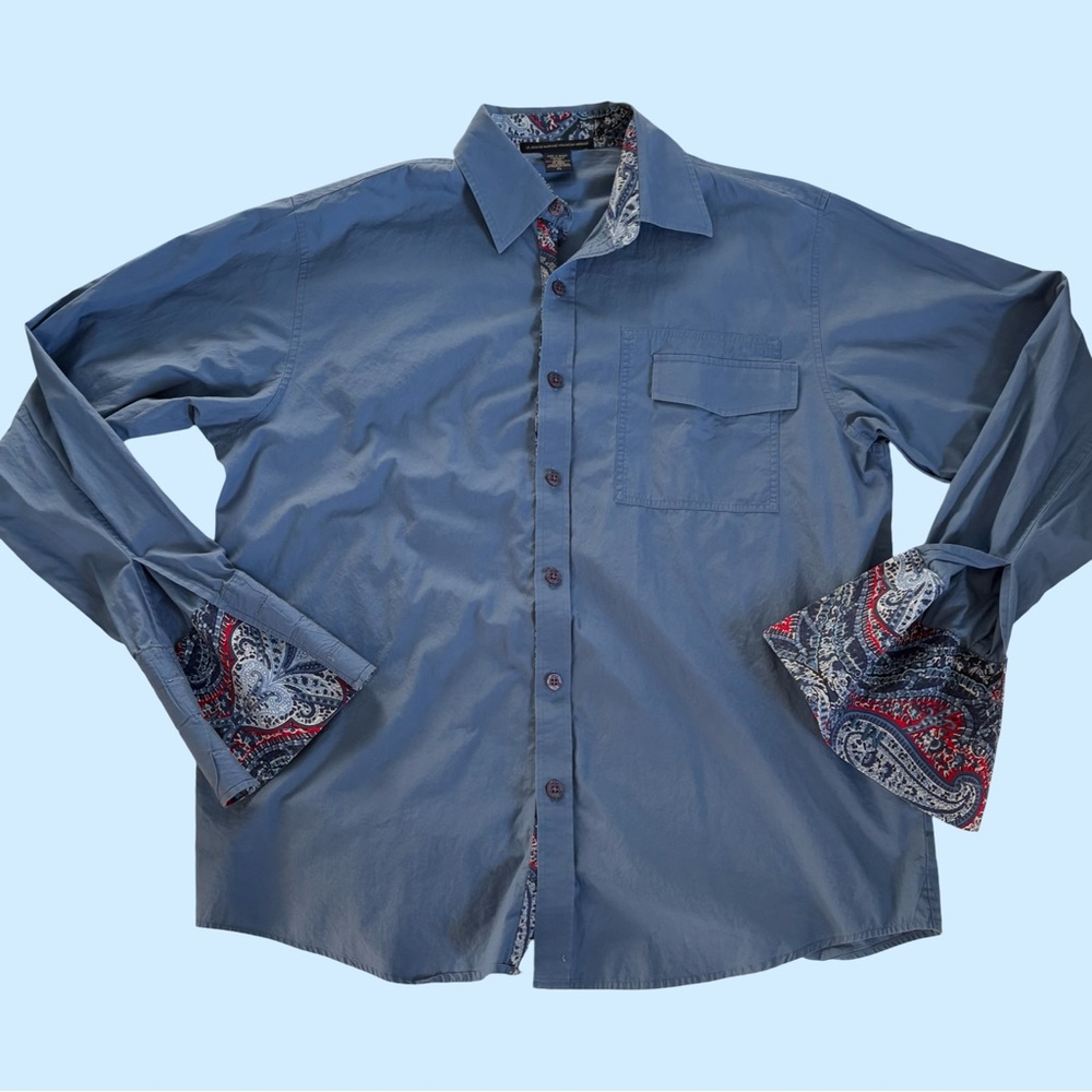 Le Jean De Marithe Francois Girbaud French Cuff Button Up Shirt Paisley Blue Red